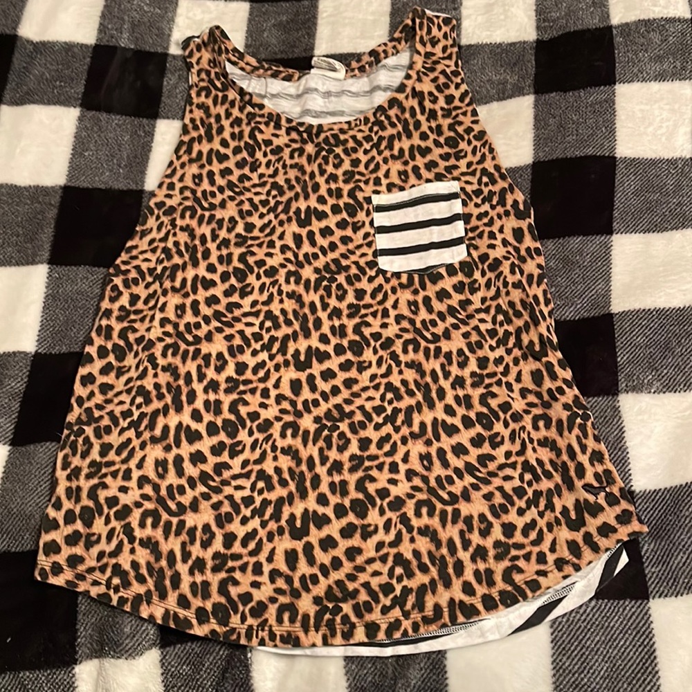 2 Toned Cheetah Print/Stripes w/ Striped Pock PINK work out tank